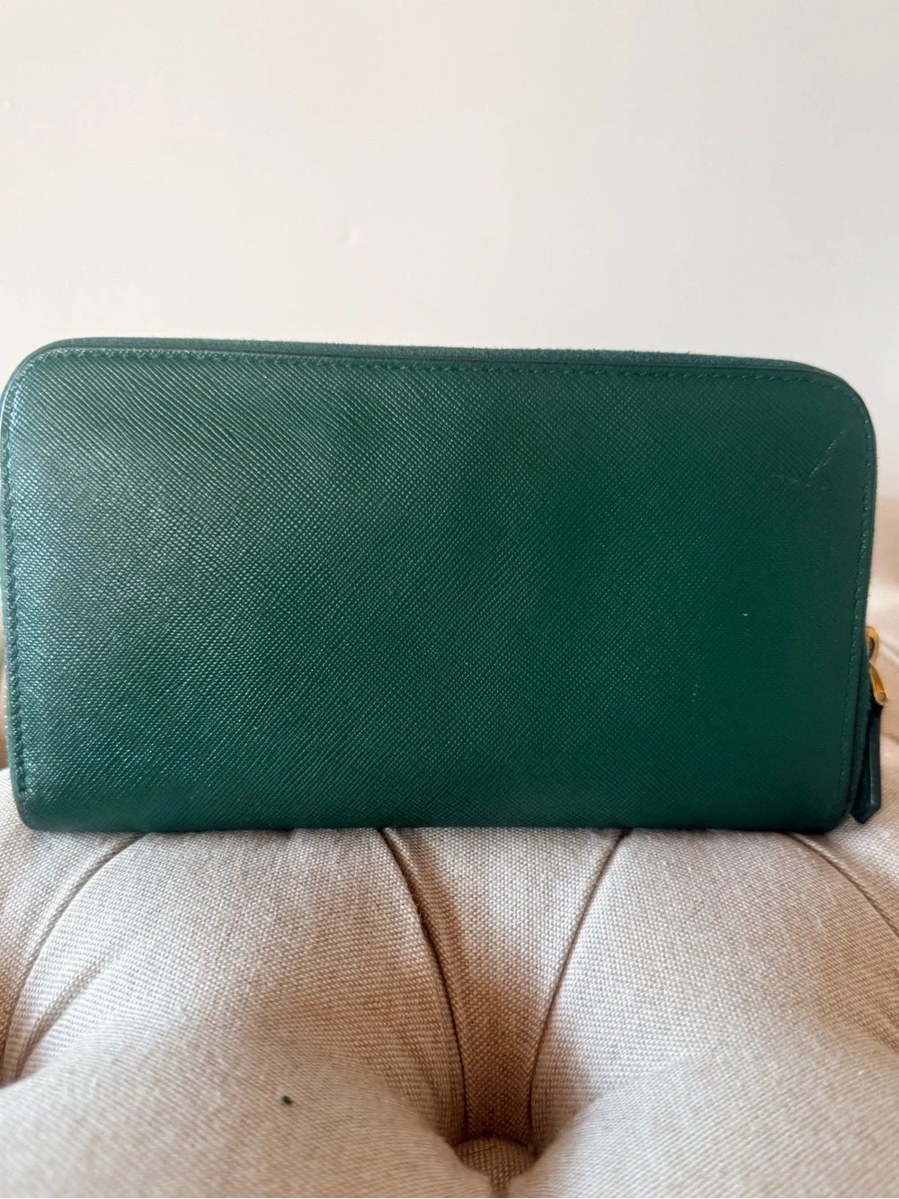 PRADA Emerald Green Saffiano Leather Zip Around Wallet Long Continental